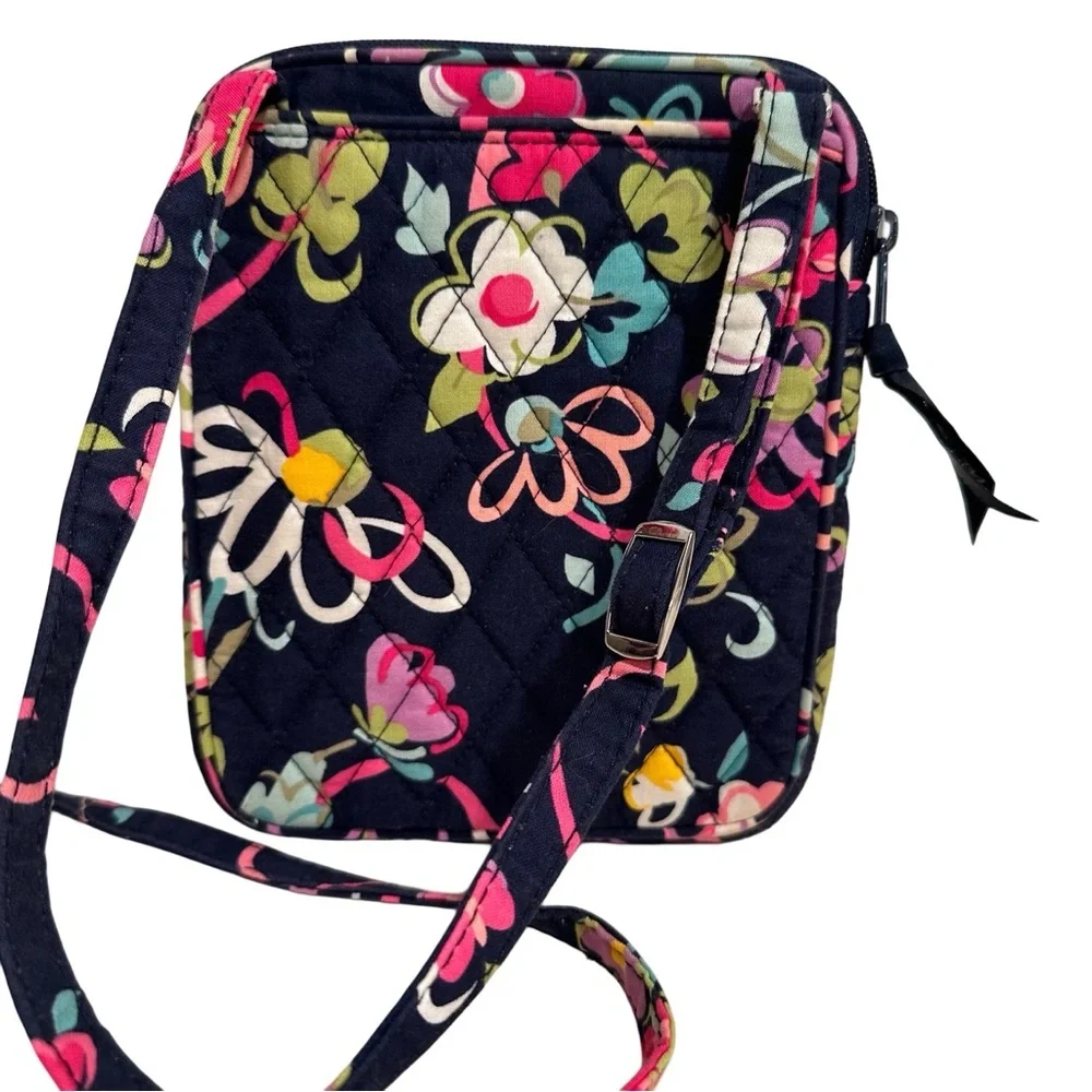 Vera Bradley Mini Hipster Navy Floral Quilted Crossbody in Ribbons Retired EUC